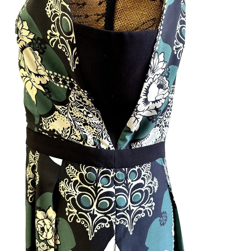 Pedro del Hierro Black Green Floral Printed A-line Sleeveless Midi Dress Sz L - Picture 6 of 16